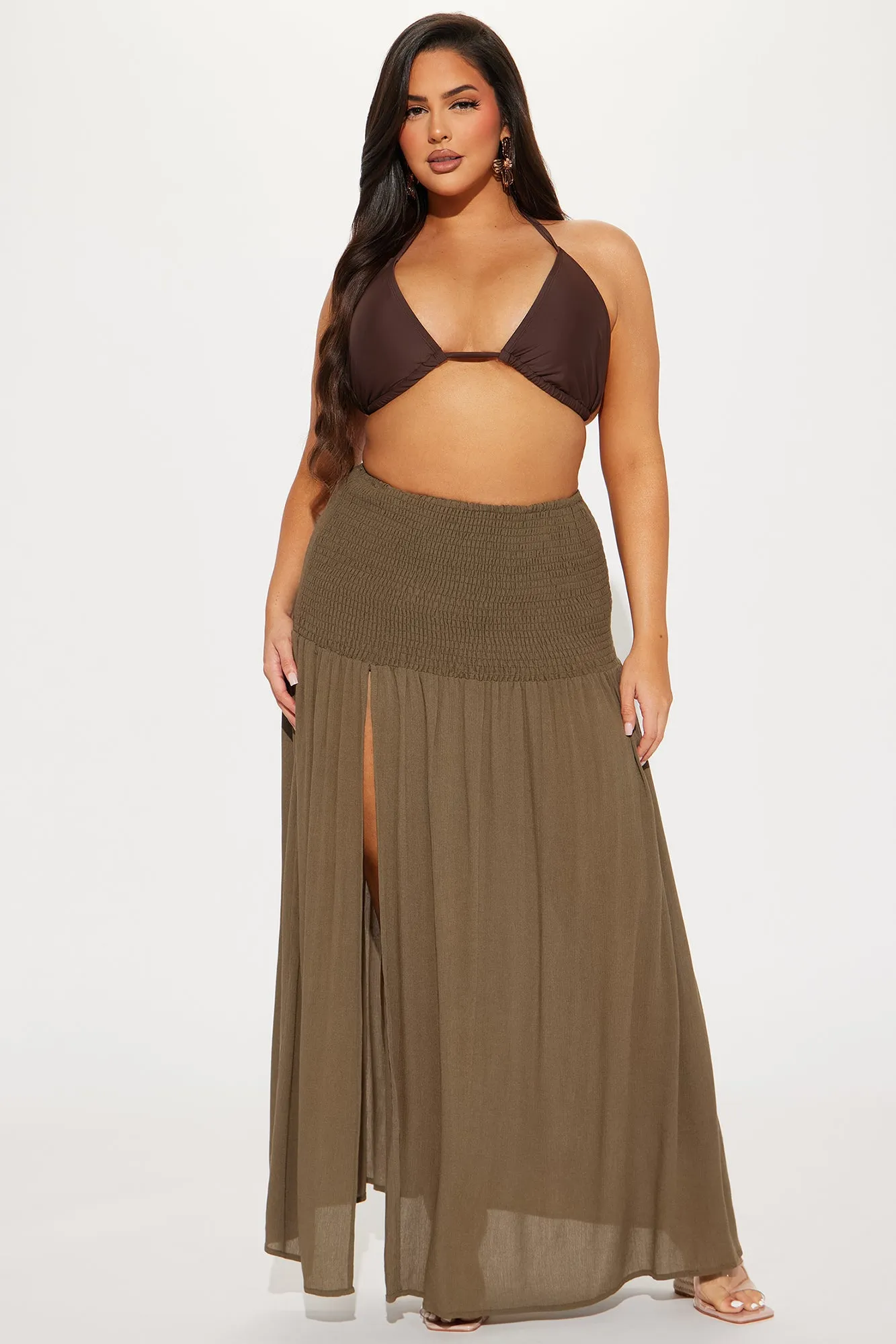 Breezy Paradise Linen Smocked Cover Up Skirt - Olive sold by Fashion Nova product image thumbnail 4