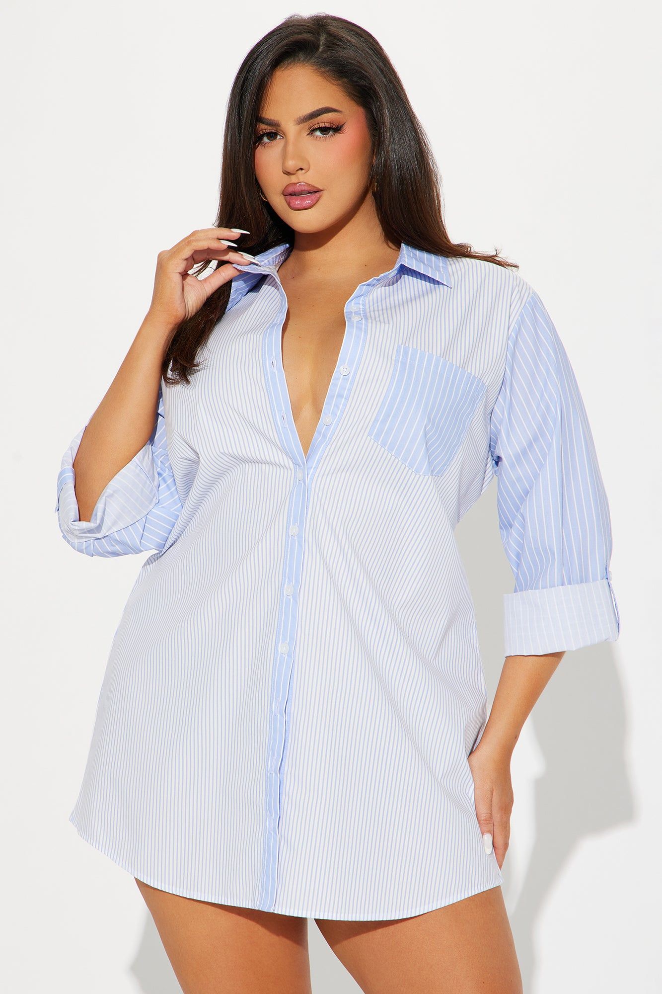 Liza Mini Shirt Dress - Blue/combo sold by Fashion Nova product image thumbnail 5