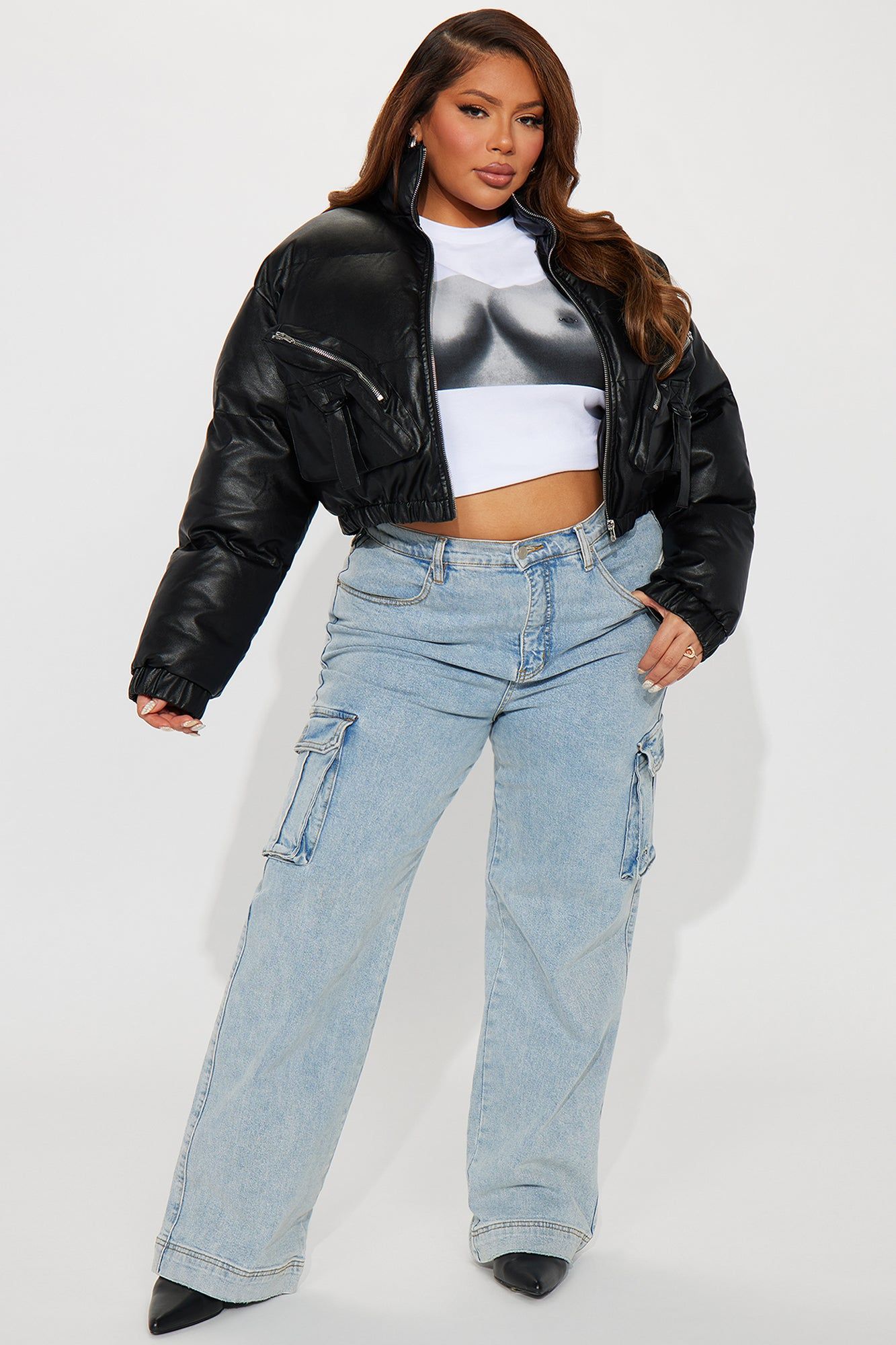 Puff Baby Faux Leather Bomber Jacket - Black sold by Fashion Nova product image thumbnail 5