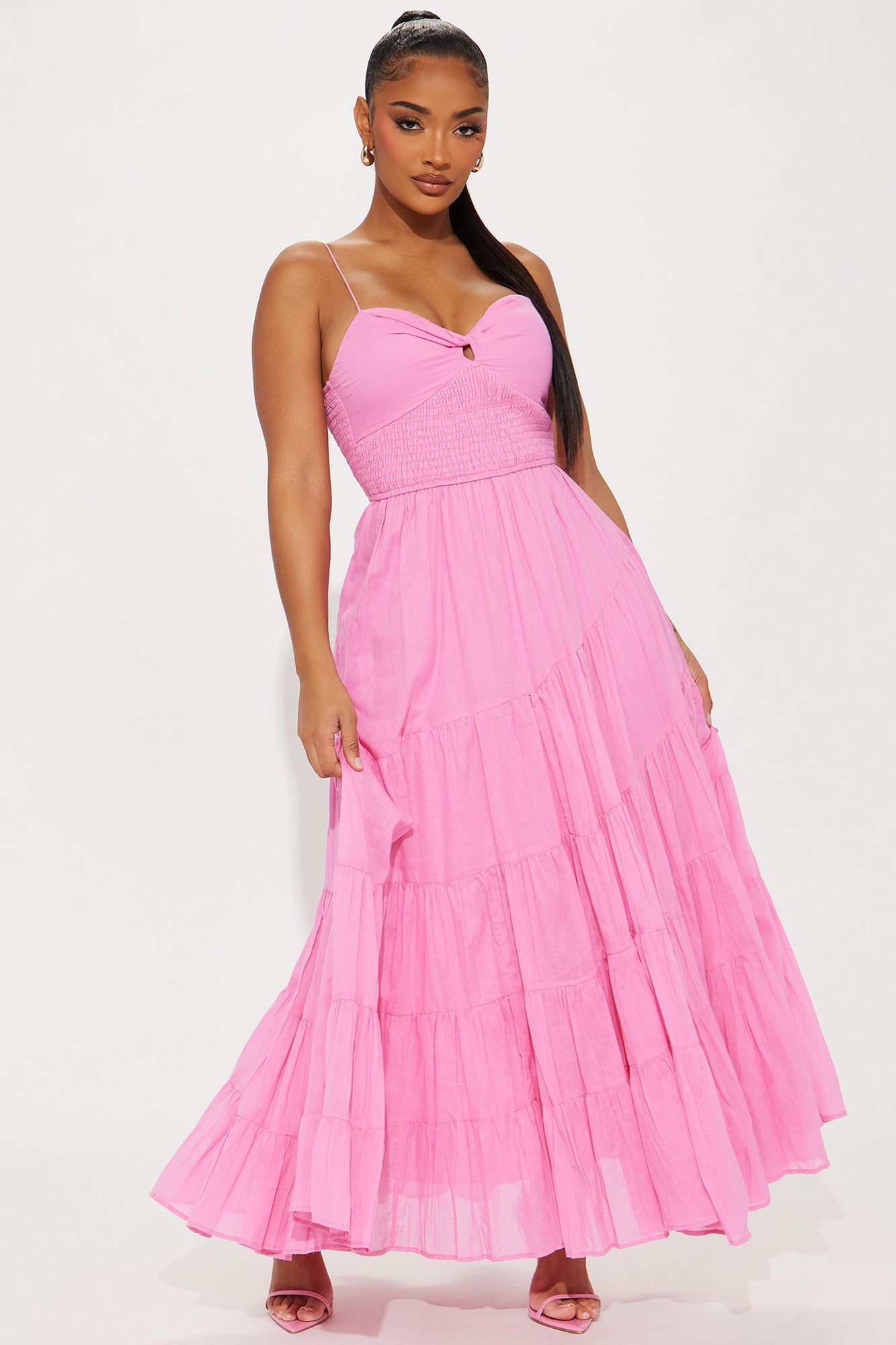 Everly Tiered Maxi Dress - Hot Pink sold by Fashion Nova