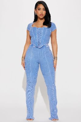 Myra Mineral Wash Pant Set - Blue sold by Fashion Nova