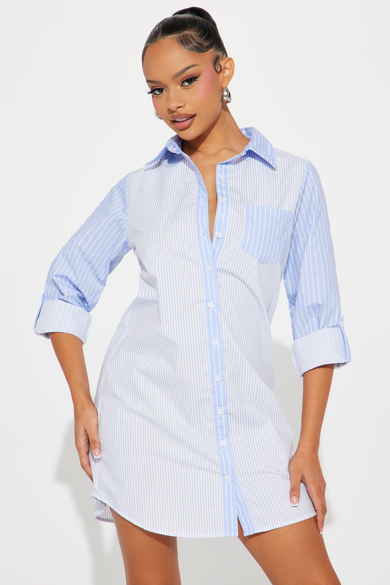 Liza Mini Shirt Dress - Blue/combo sold by Fashion Nova product image thumbnail 2
