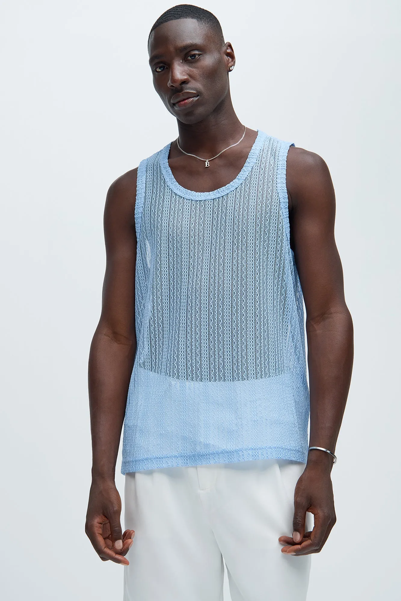 Brannen Textured Relaxed Tank - Light Blue sold by Fashion Nova