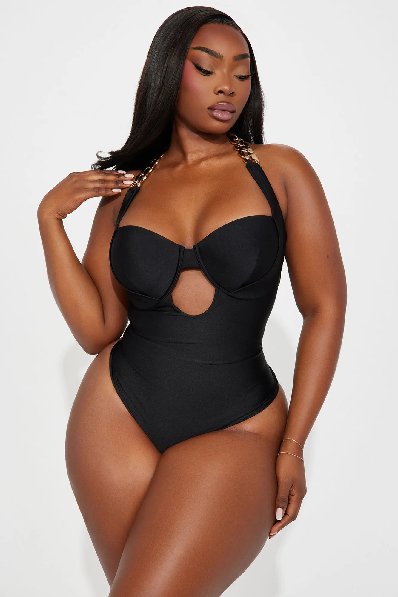 Visalia Underwire Chain 1 Piece Swimsuit - Black sold by Fashion Nova product image thumbnail 4
