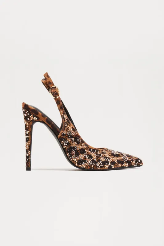 Sia Rhinestone Pumps - Leopard sold by Fashion Nova