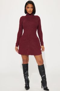 Sally Sweater Mini Dress - Burgundy sold by Fashion Nova