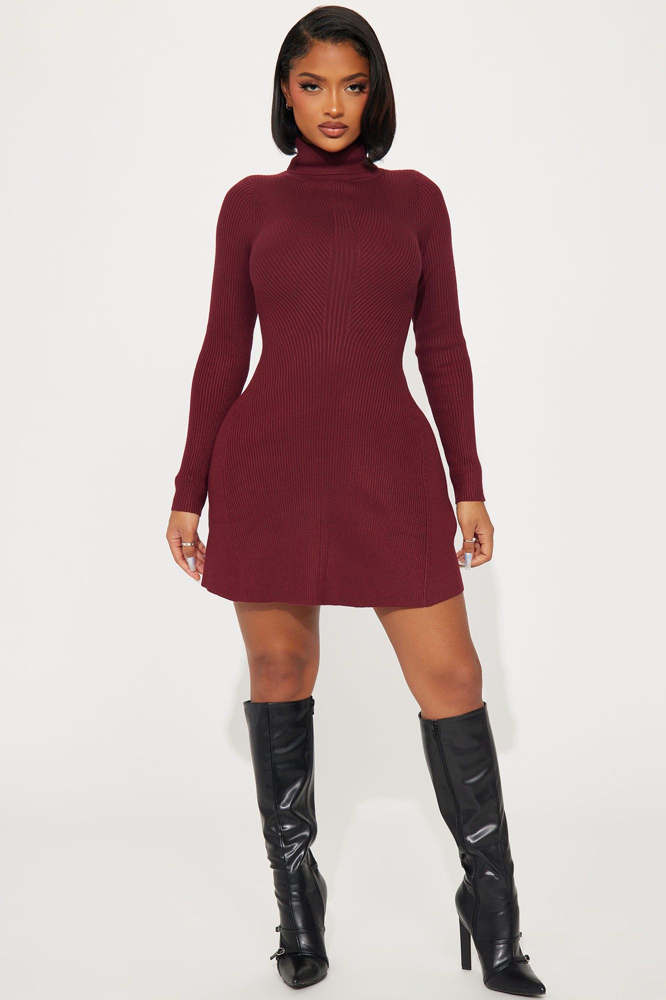 Sally Sweater Mini Dress - Burgundy sold by Fashion Nova product image thumbnail 2