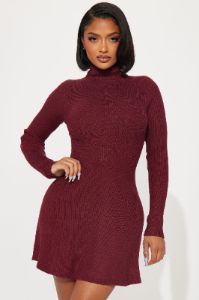 Sally Sweater Mini Dress - Burgundy sold by Fashion Nova