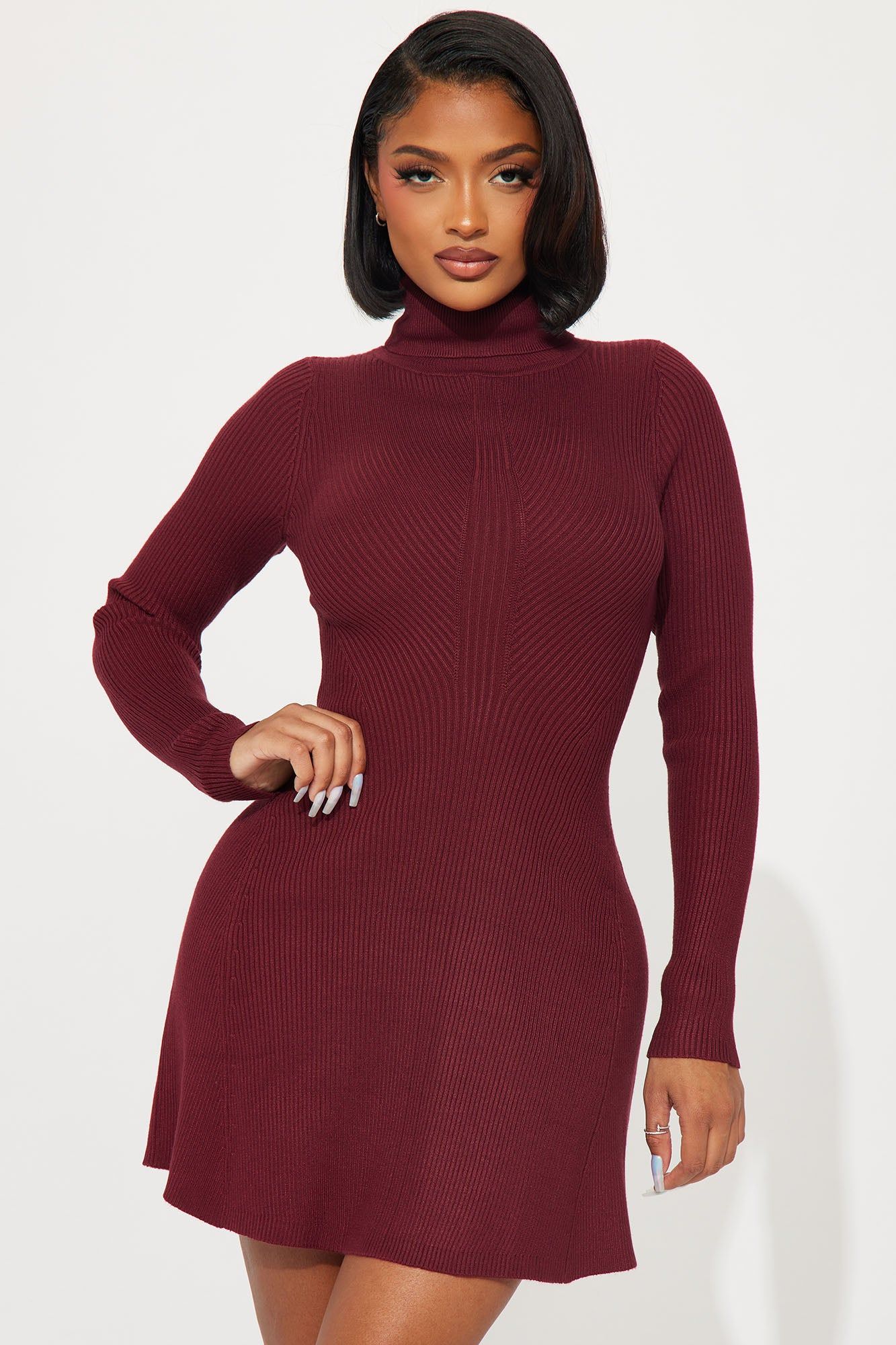 Sally Sweater Mini Dress - Burgundy sold by Fashion Nova