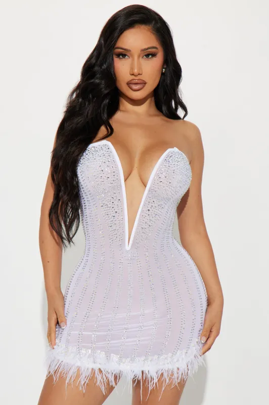 Glammed Up Embellished Mini Dress - White sold by Fashion Nova
