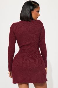 Sally Sweater Mini Dress - Burgundy sold by Fashion Nova
