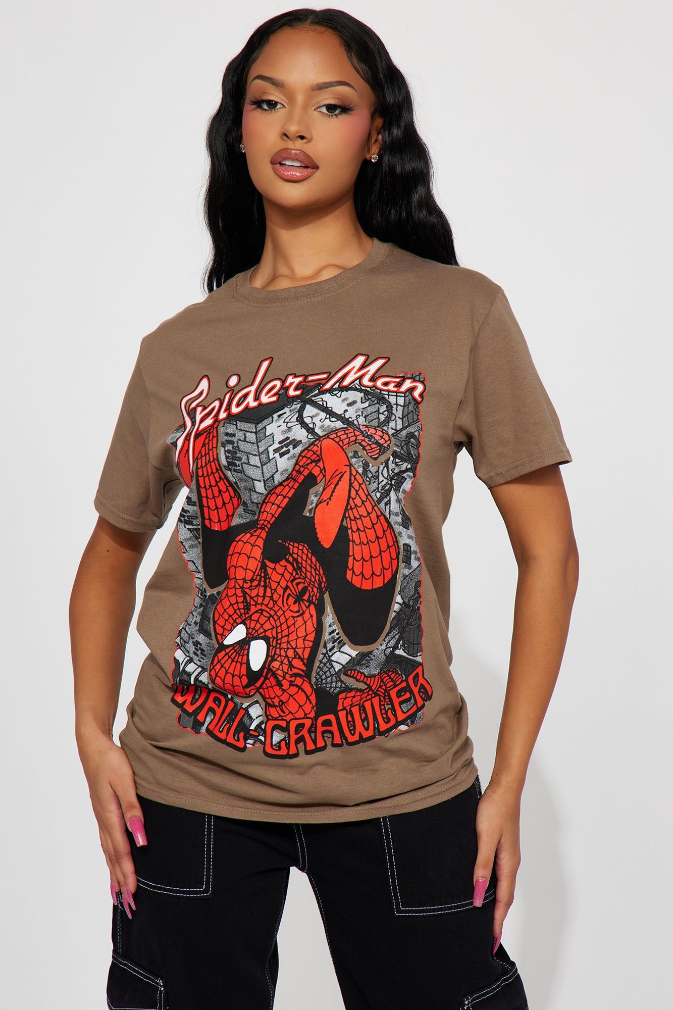 Hang Tight Spider Man Tee - Taupe sold by Fashion Nova