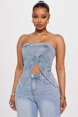 Wild And Free Distressed Denim Top - Medium Wash sold by Fashion Nova