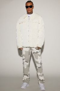 Aspen Quilted Gloss Nylon Shacket - White sold by Fashion Nova