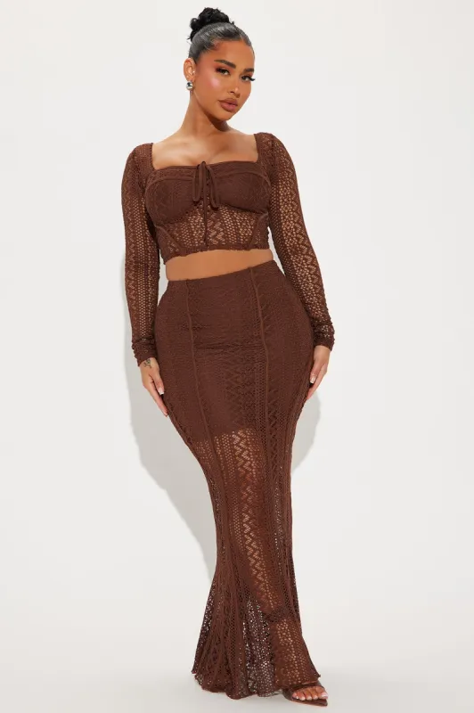 Loving Heart Crochet Skirt Set - Chocolate sold by Fashion Nova