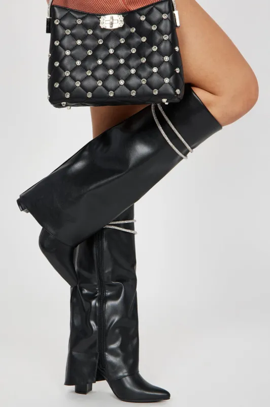 Look Again Knee High Heeled Boots - Black sold by Fashion Nova