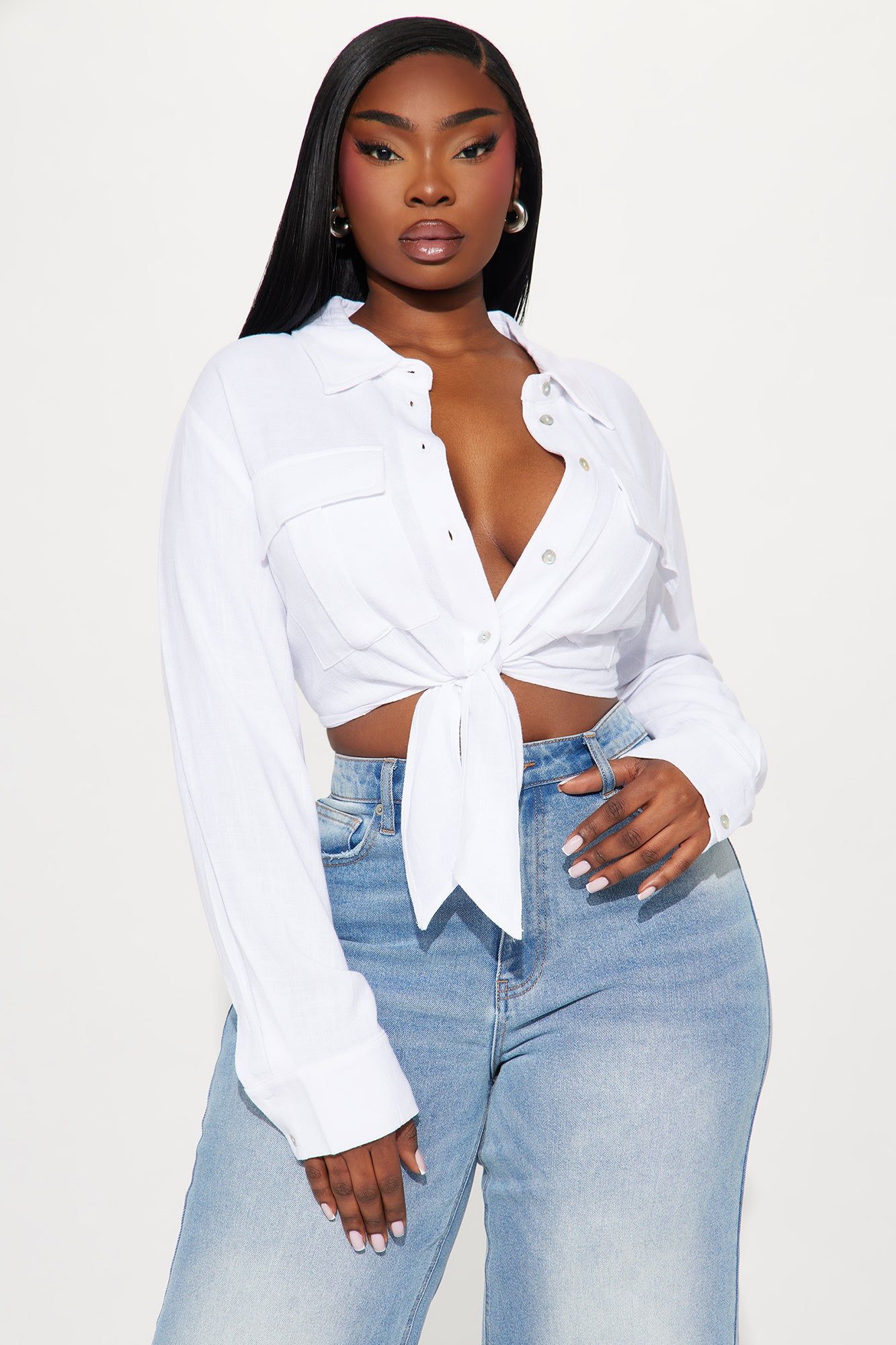 On Your Mind Linen Shirt - White sold by Fashion Nova product image thumbnail 4