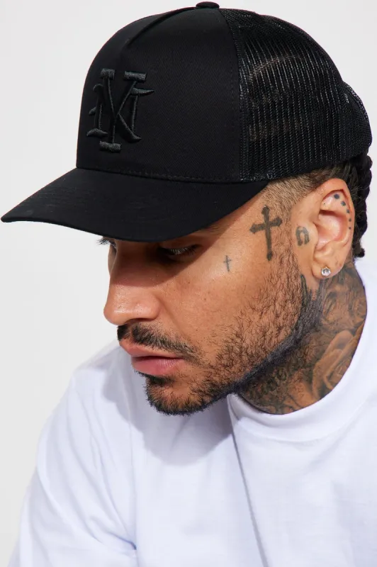 NY Twill Trucker Hat - Black/Black sold by Fashion Nova