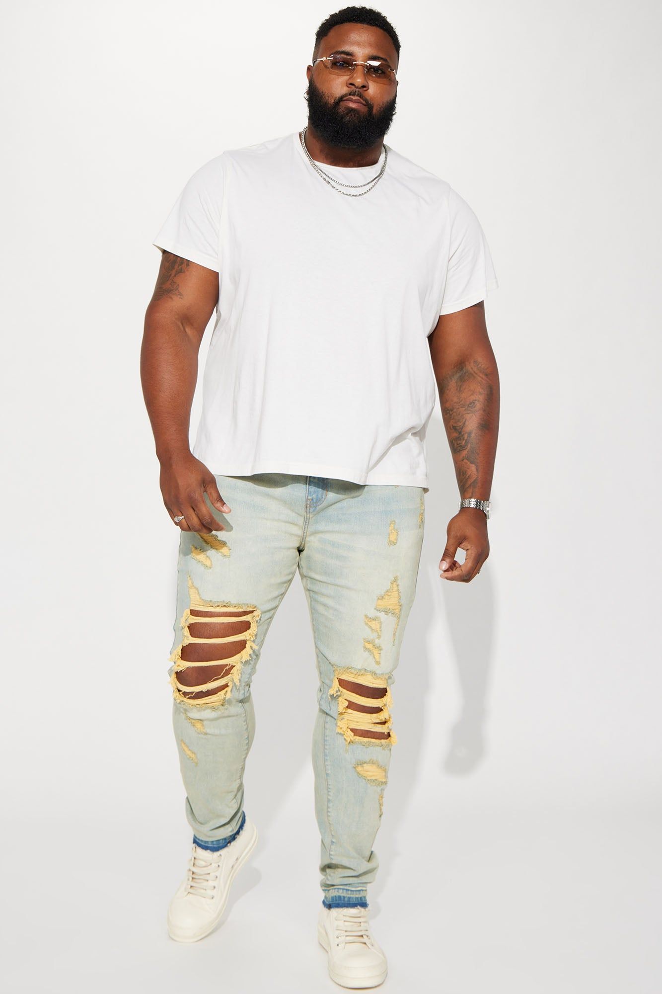 Pray For My Enemies Destroyed Stacked Skinny Jeans - Vintage Blue Wash sold by Fashion Nova product image thumbnail 2