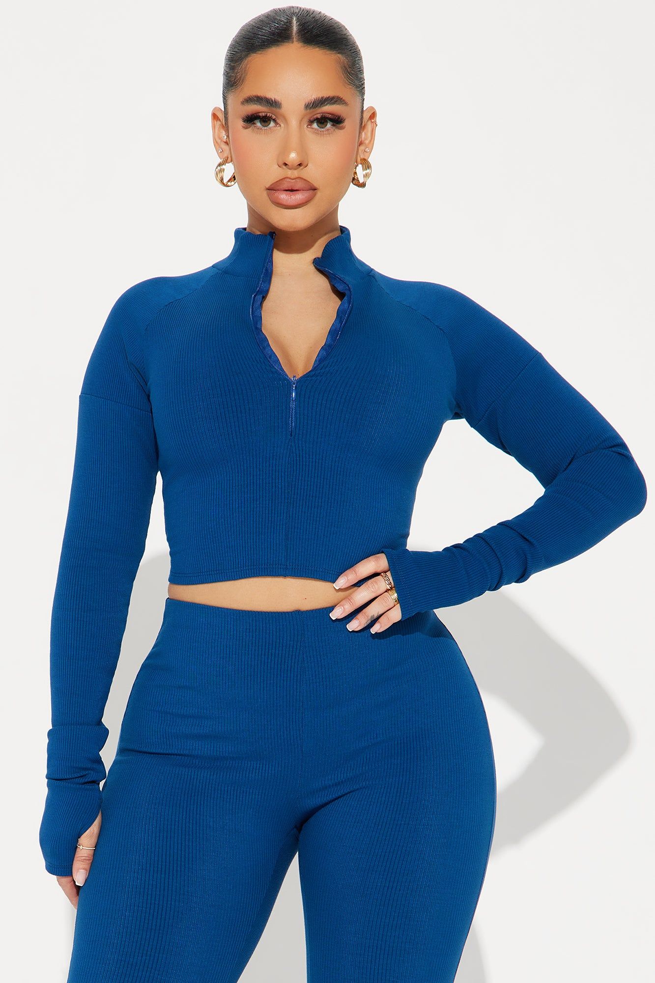Nicole Collared Snatched Top - Navy sold by Fashion Nova