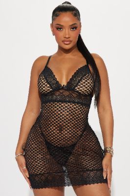Love Your Mystery Lace Chemise - Black sold by Fashion Nova