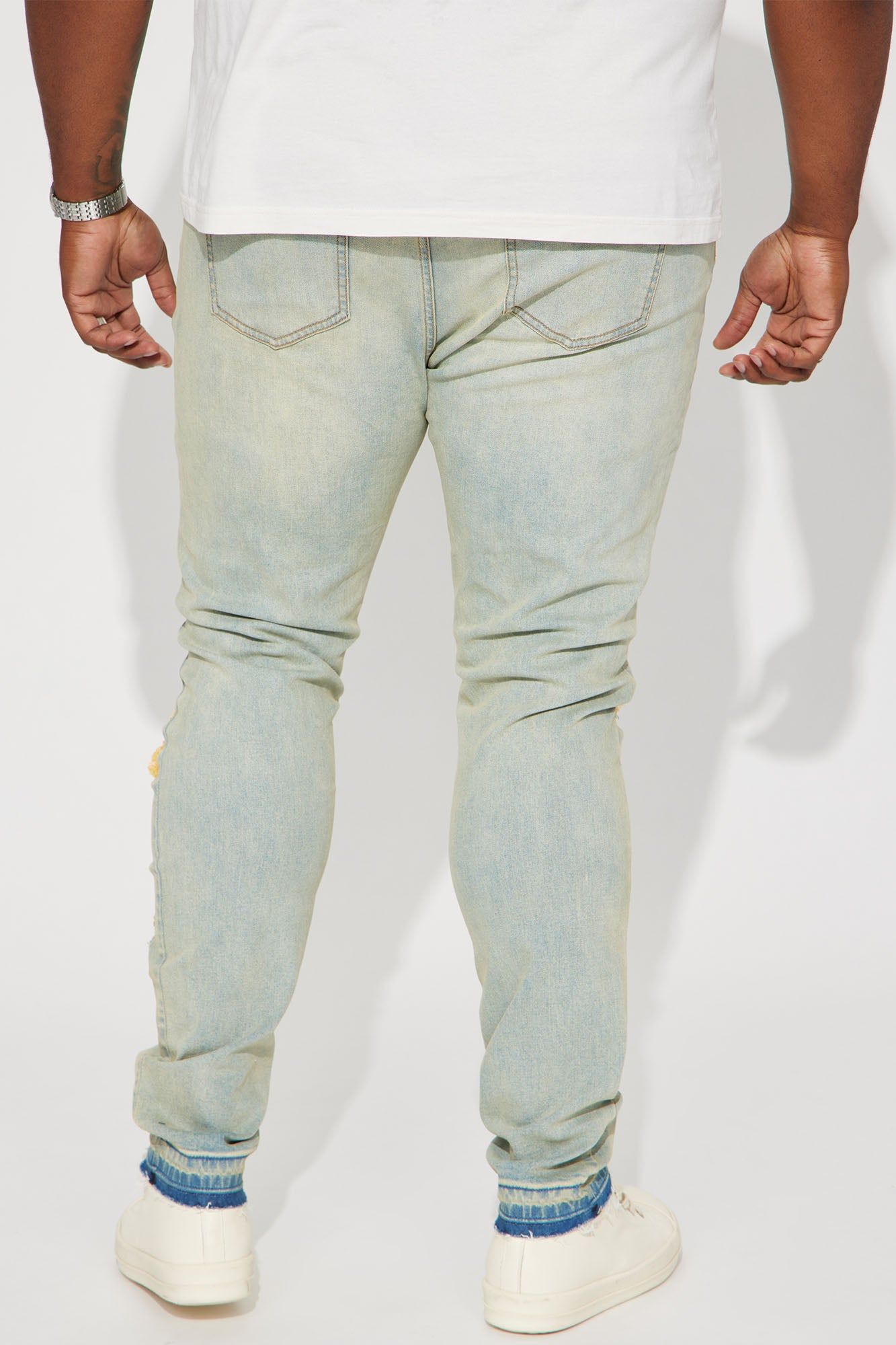 Pray For My Enemies Destroyed Stacked Skinny Jeans - Vintage Blue Wash sold by Fashion Nova product image thumbnail 3