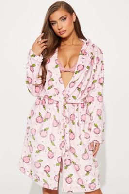 Peachy Dreams Plush PJ Robe - Pink/combo sold by Fashion Nova