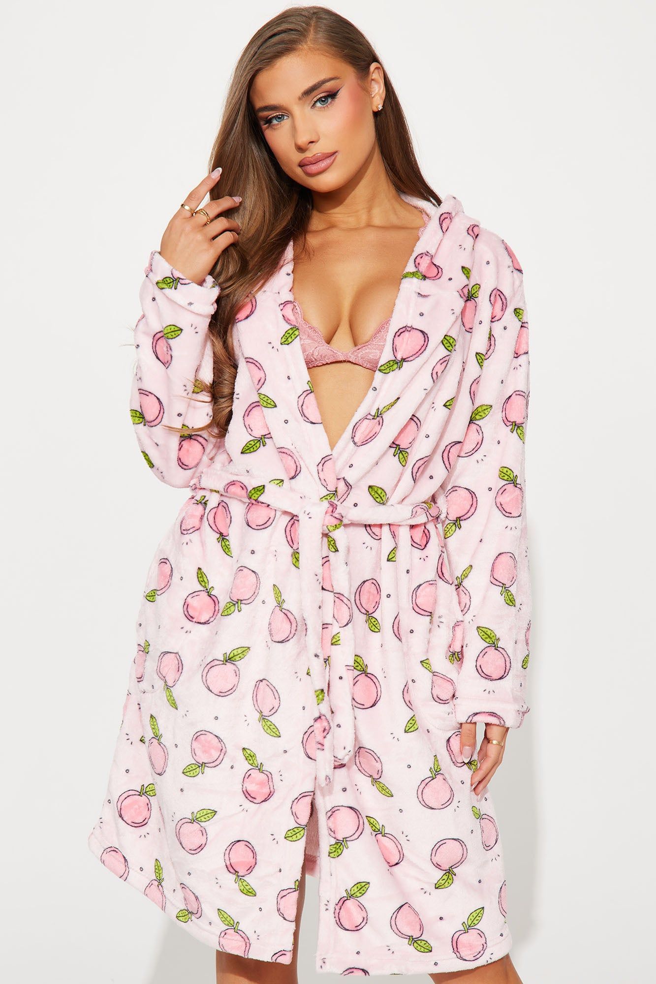 Peachy Dreams Plush PJ Robe - Pink/combo sold by Fashion Nova