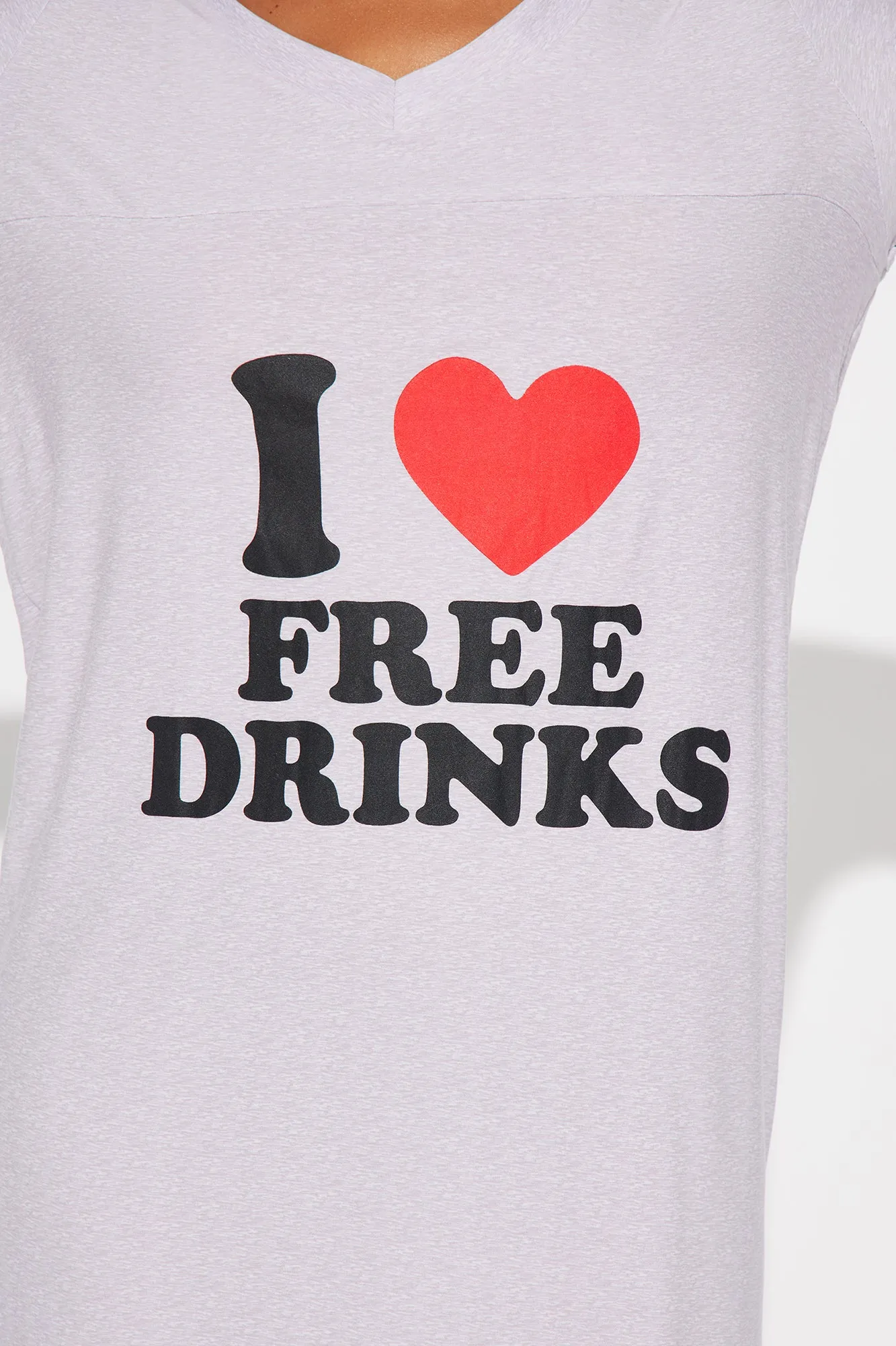 I Love Free Drinks PJ Sleep Shirt - Heather Grey sold by Fashion Nova product image thumbnail 2
