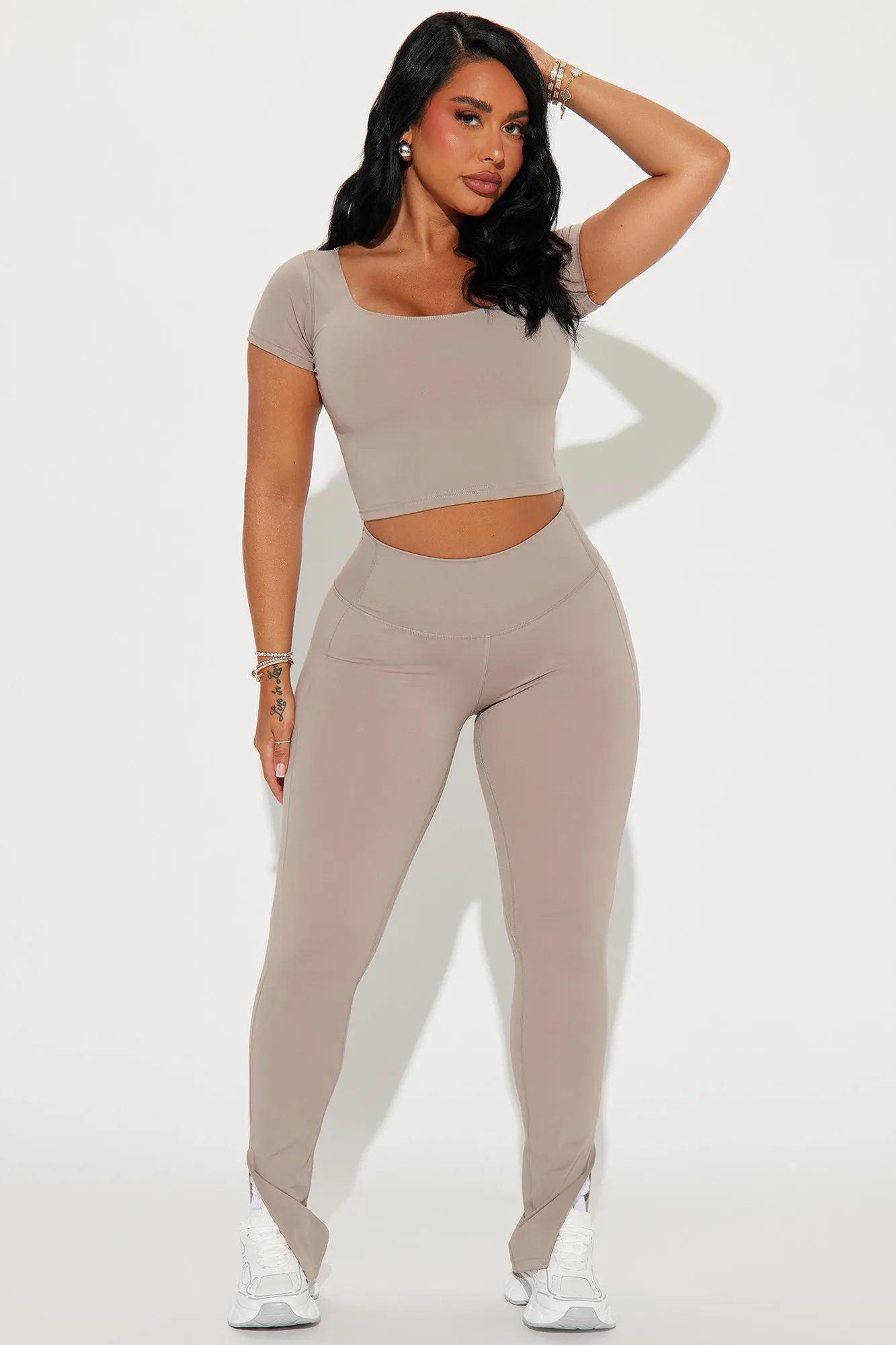 Body Sculpt Short Sleeve Active Top - Taupe sold by Fashion Nova product image thumbnail 2