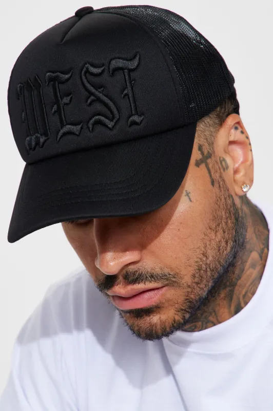 West Side Trucker Hat - Black/Black sold by Fashion Nova