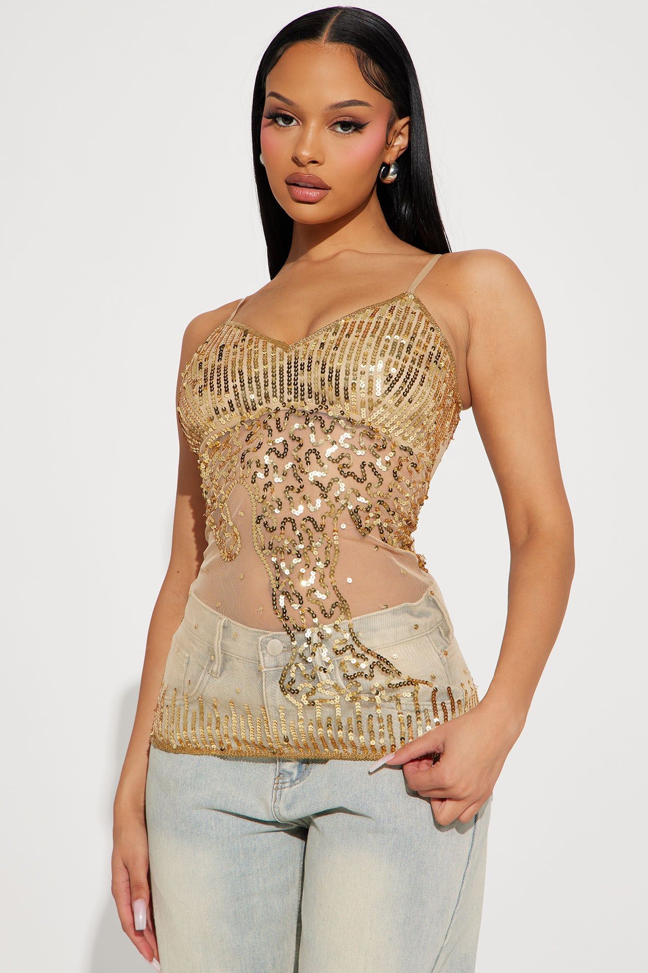 Out For The Night Embellished Top - Gold sold by Fashion Nova
