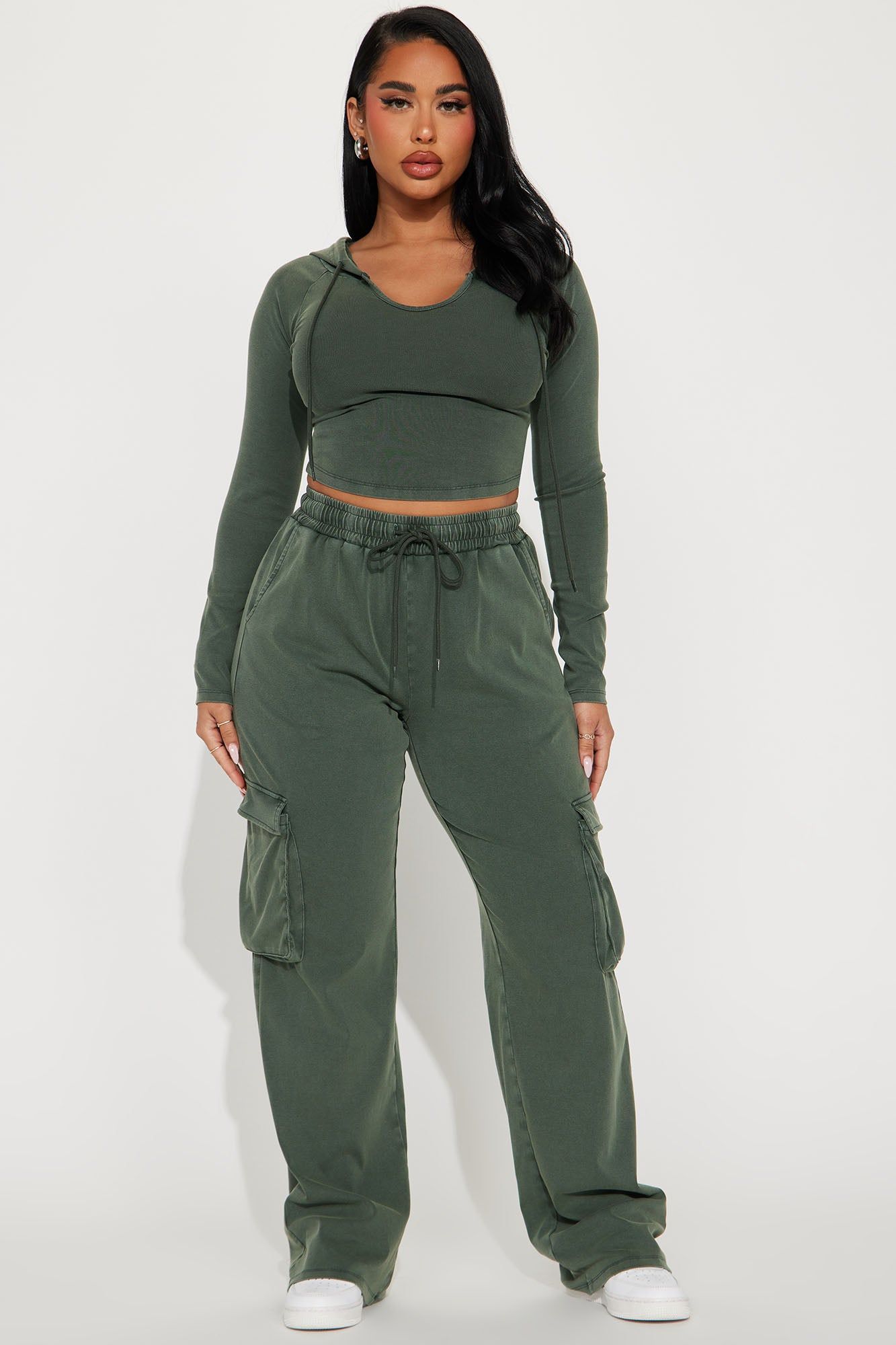Keep It Casual Washed Pant Set - Olive sold by Fashion Nova