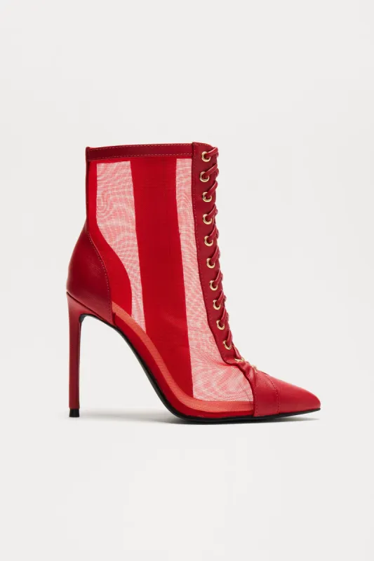 Deliver The Heat Lace Up Booties - Red sold by Fashion Nova