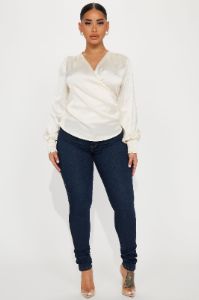 Dinner and Drinks Satin Blouse Top - Cream sold by Fashion Nova