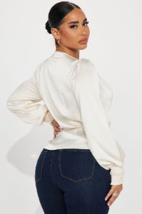 Dinner and Drinks Satin Blouse Top - Cream sold by Fashion Nova