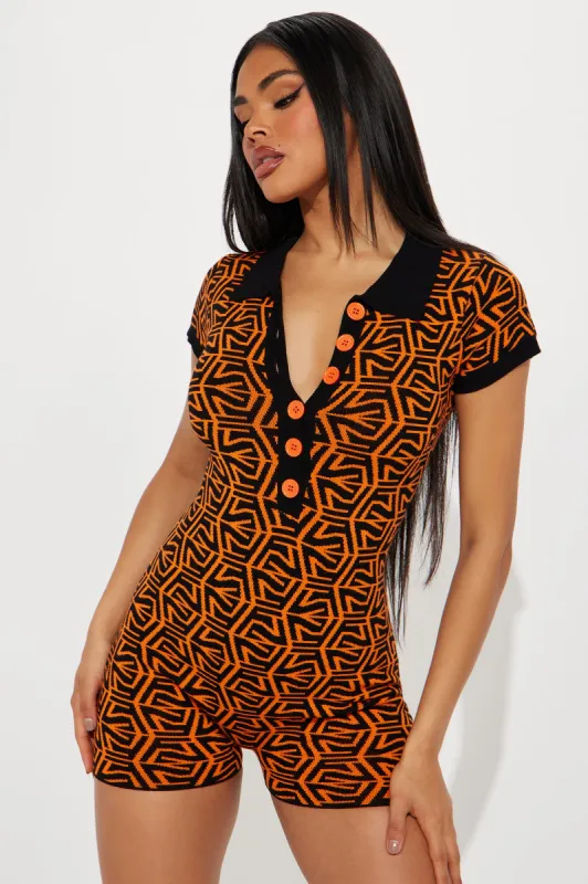 Better Than Before Sweater Romper - Orange/combo sold by Fashion Nova