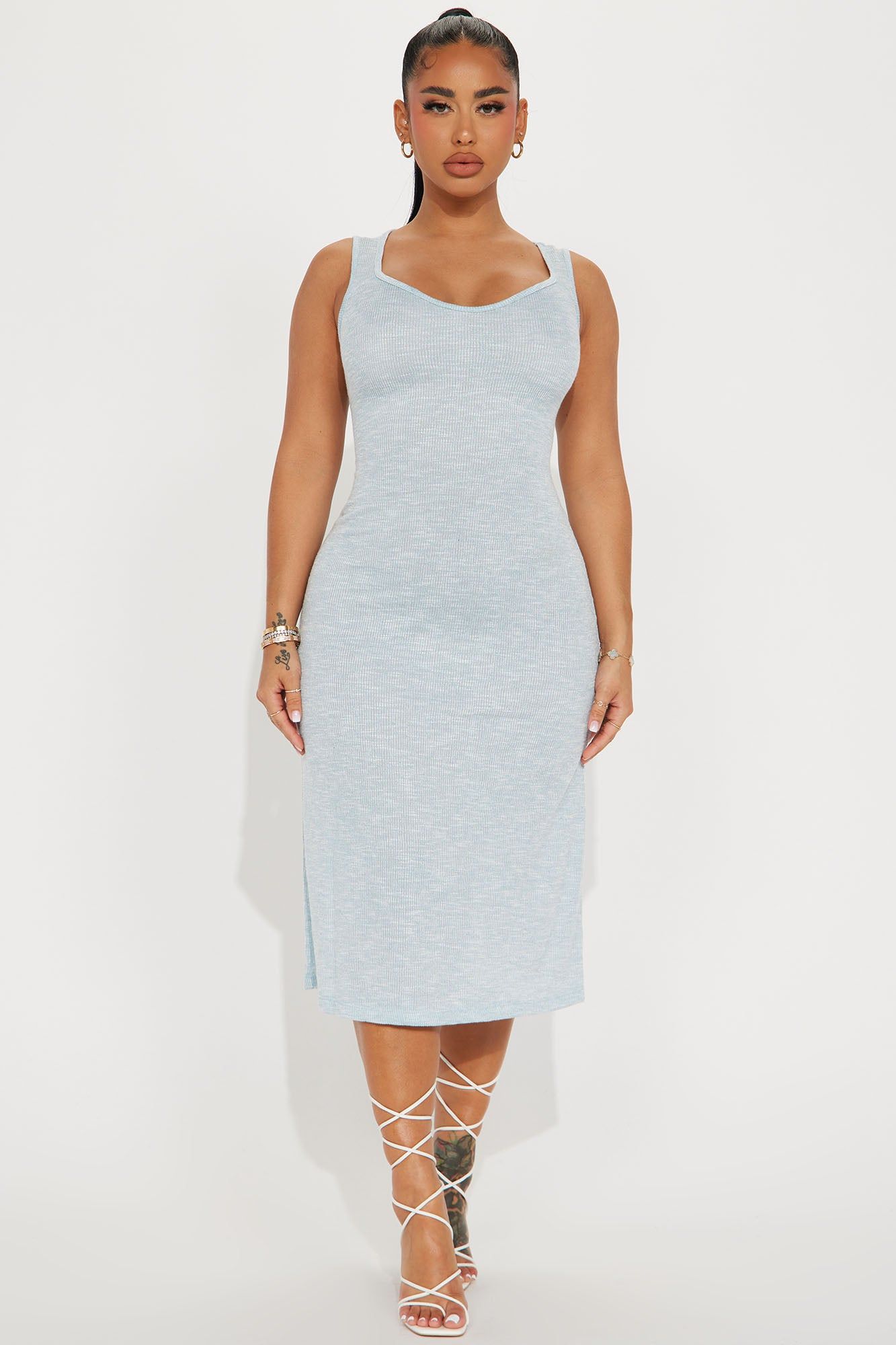 Clara Ribbed Midi Dress - Blue sold by Fashion Nova