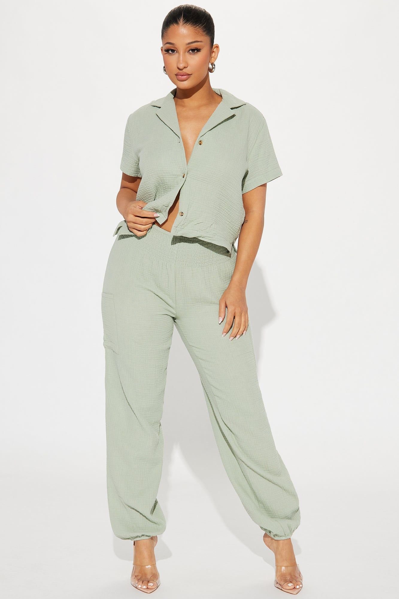 True Love Cargo Pant Set - Sage sold by Fashion Nova