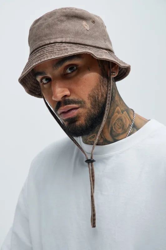 Distressed Washed Bucket Hat - Brown sold by Fashion Nova