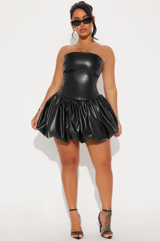 Delilah Faux Leather Mini Bubble Dress - Black sold by Fashion Nova