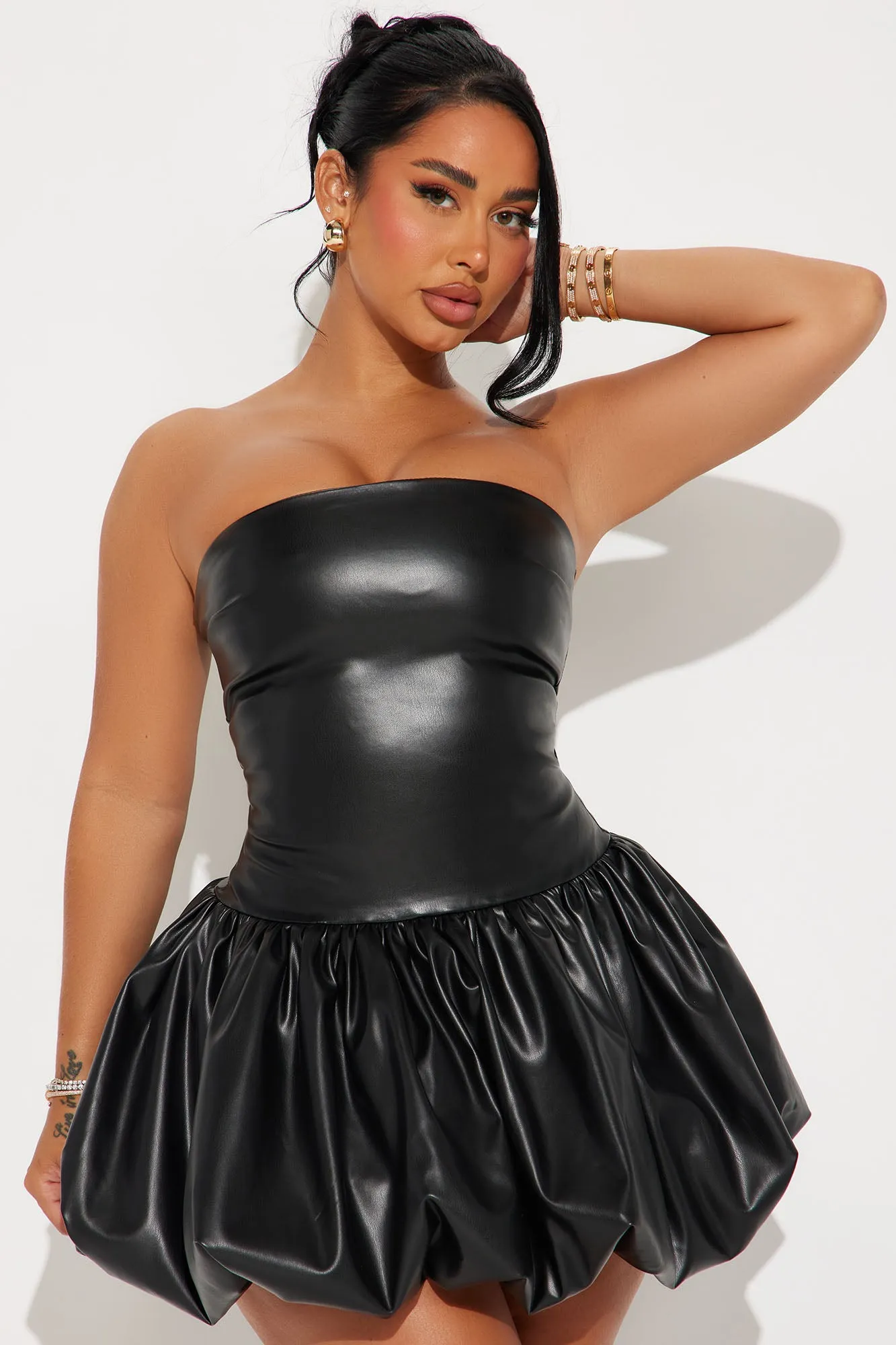Delilah Faux Leather Mini Bubble Dress - Black sold by Fashion Nova product image thumbnail 2