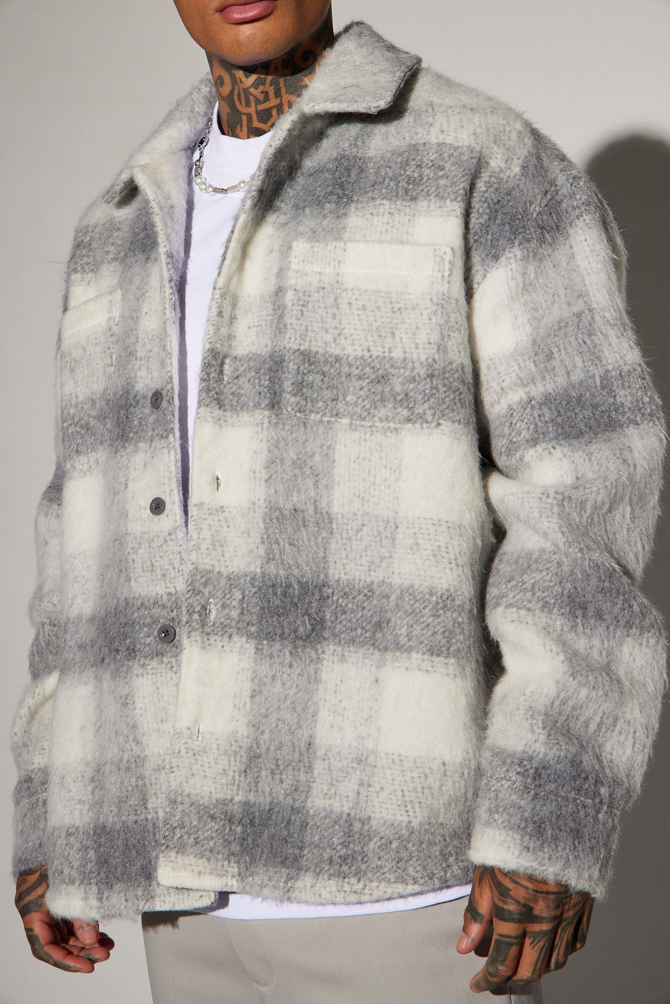 Move Up Plaid Shacket - Grey/Grey sold by Fashion Nova product image thumbnail 3