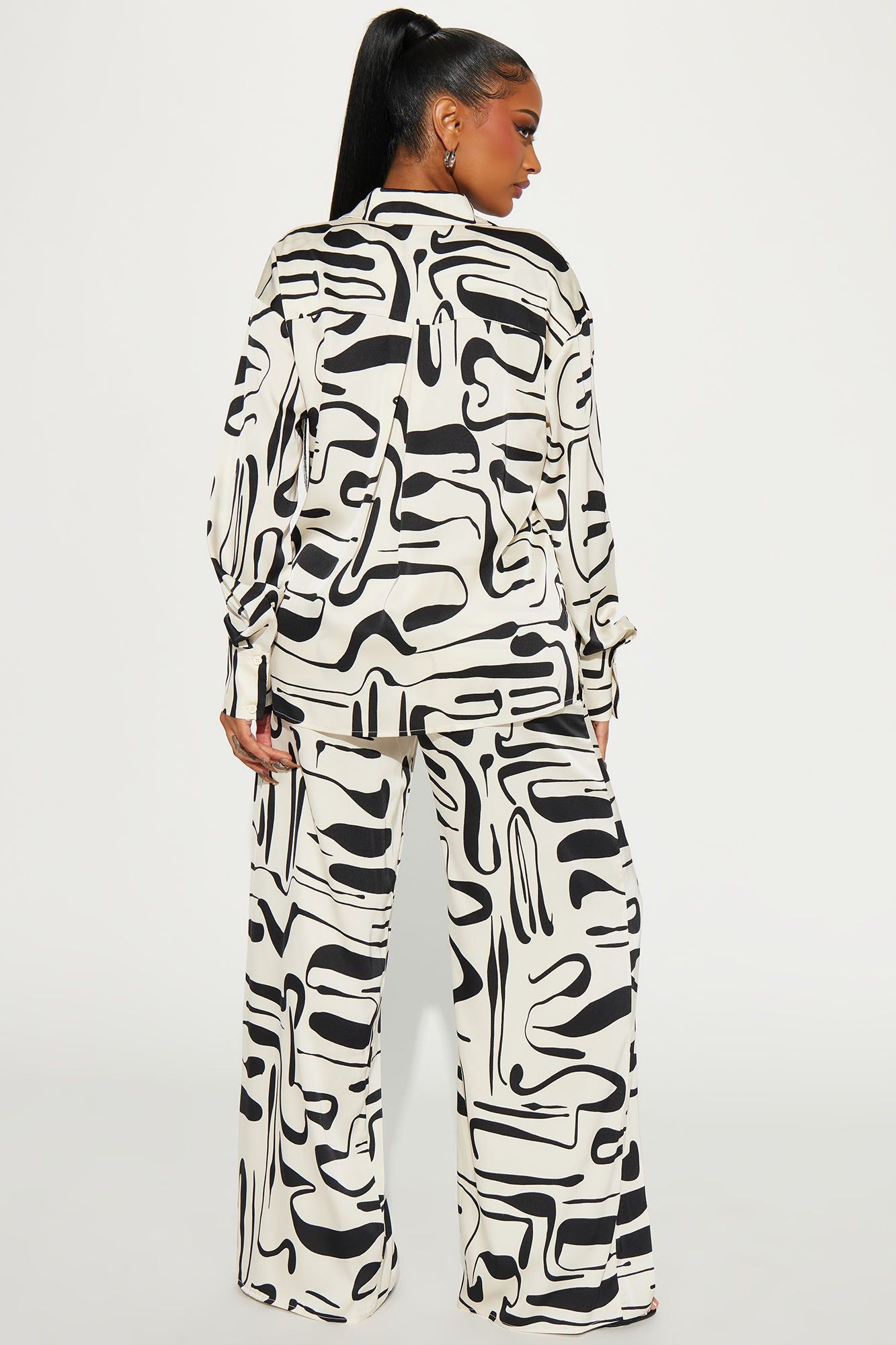 Sara Abstract Satin Pant Set - Black/combo sold by Fashion Nova product image thumbnail 3