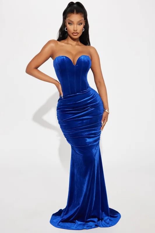 Falling For You Velvet Maxi Dress - Royal sold by Fashion Nova