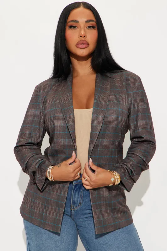 Celine Plaid Blazer - Brown/combo sold by Fashion Nova
