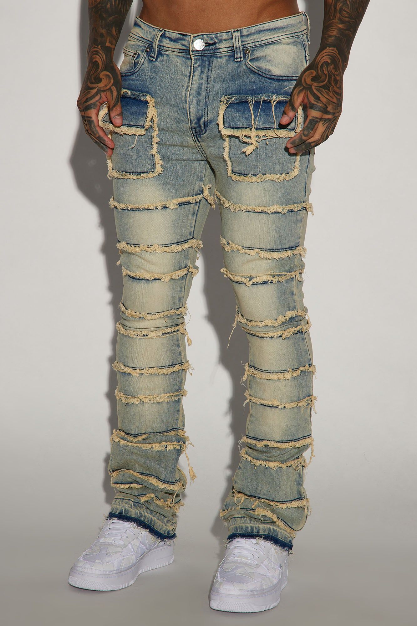 Keep It Going Fray Stacked Skinny Flare Jeans - Light Wash sold by Fashion Nova product image thumbnail 4
