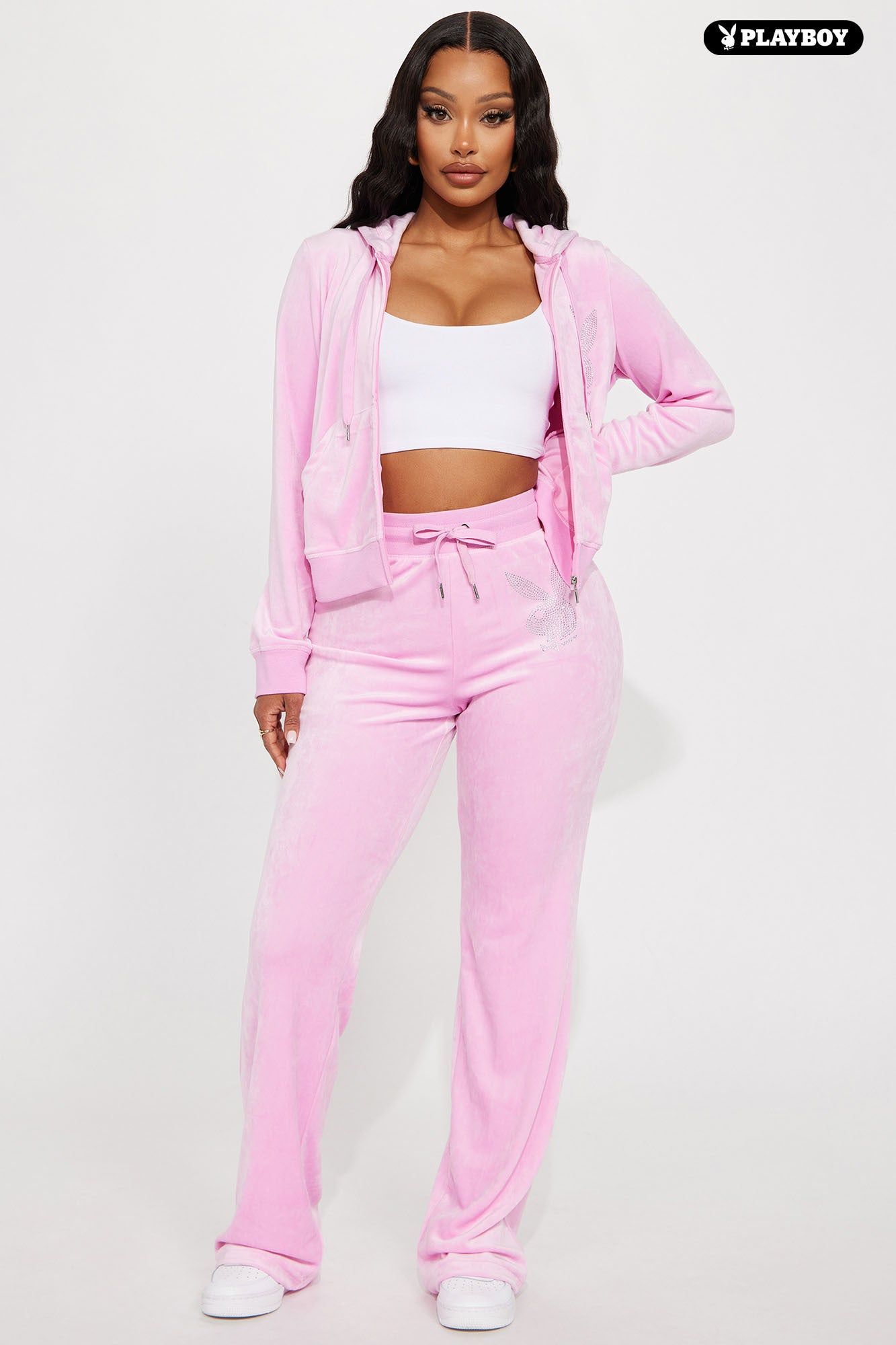 Velour Playboy Zip Font Hoodie - Pink sold by Fashion Nova product image thumbnail 2