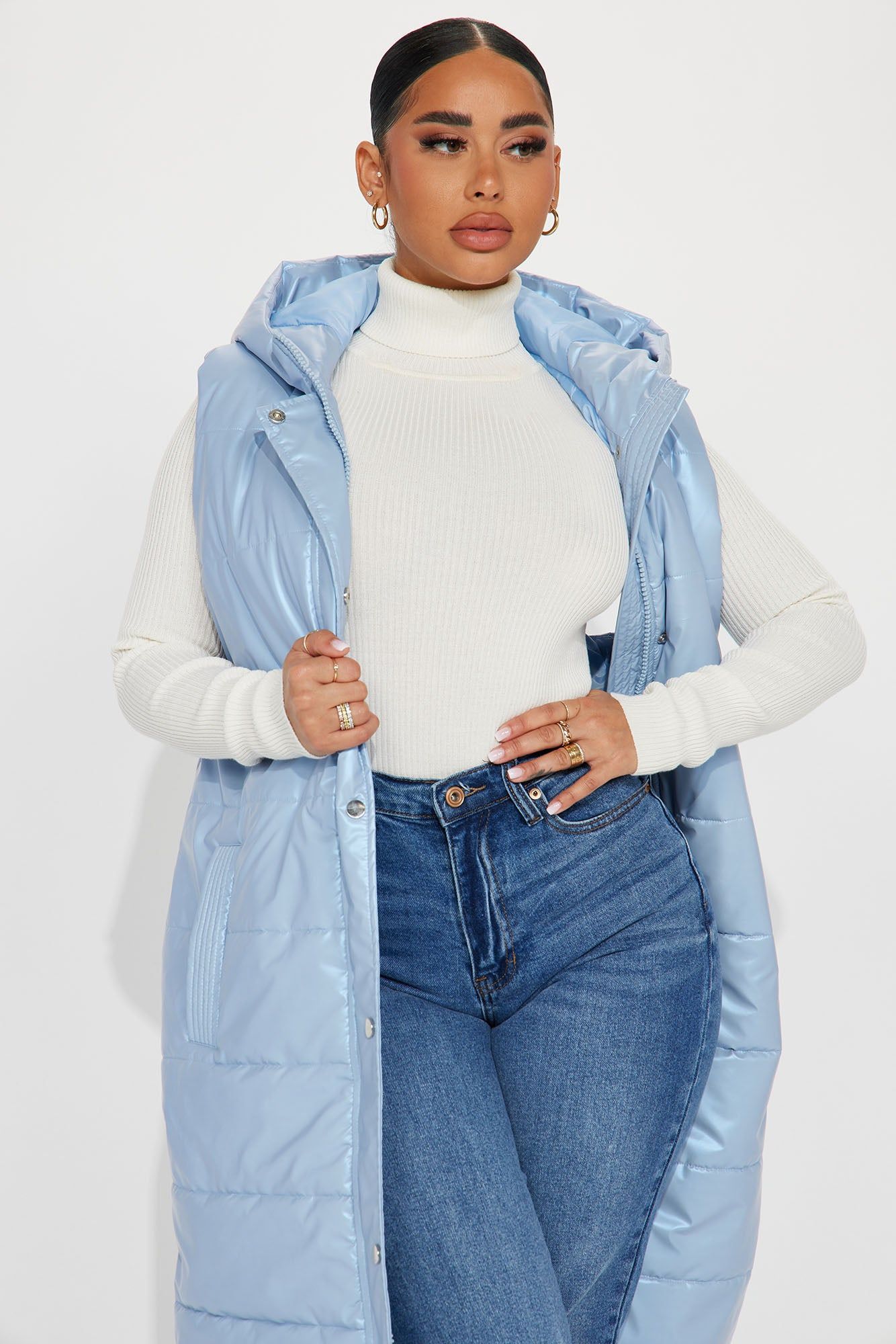 Diamond Girl Faux Leather Puffer Vest - Blue sold by Fashion Nova product image thumbnail 2