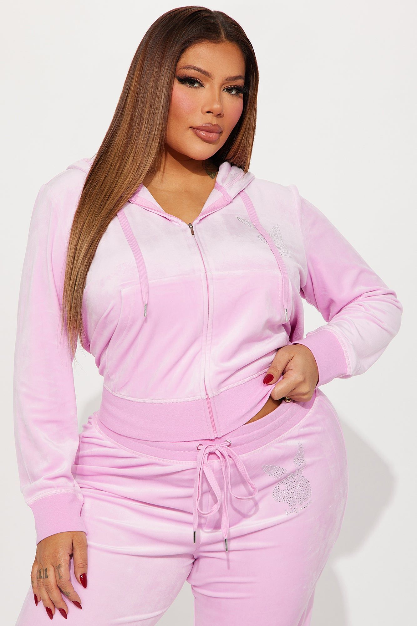 Velour Playboy Zip Font Hoodie - Pink sold by Fashion Nova product image thumbnail 5
